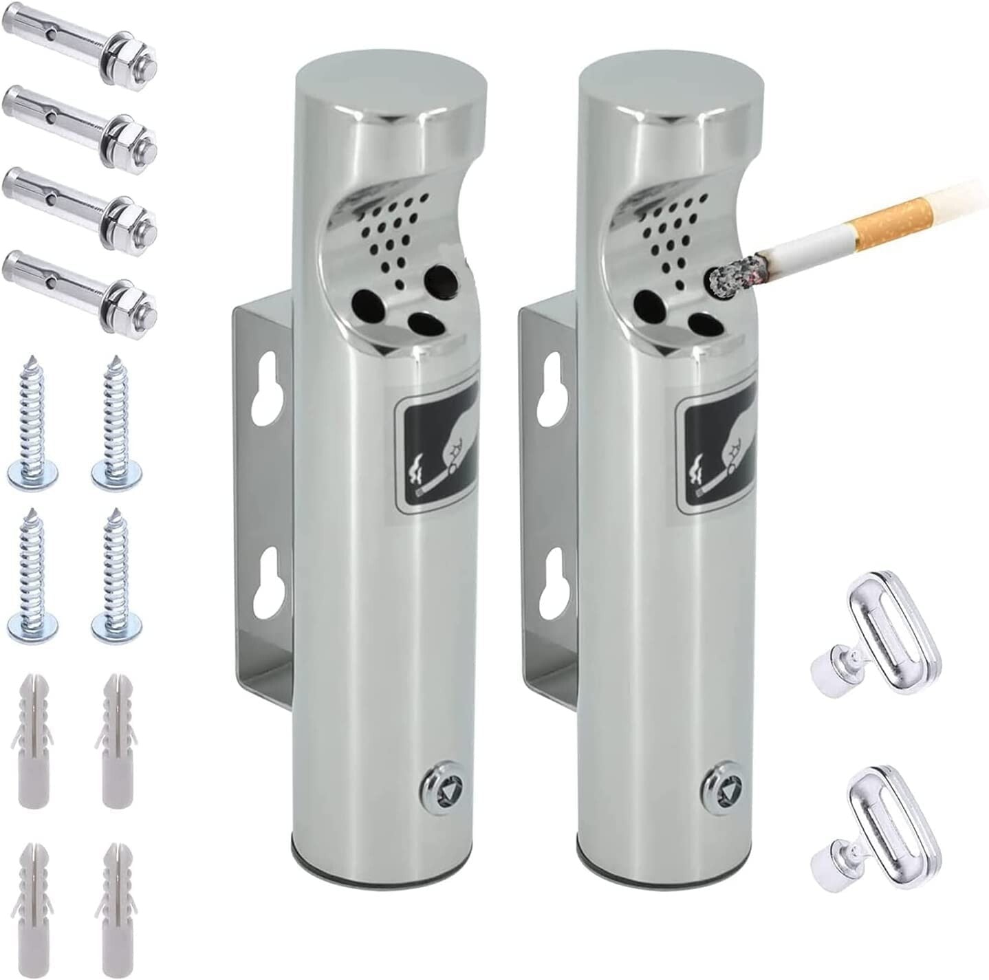 Durable Outdoor Stainless Steel Wall-Mounted Ashtray - 2 Pack, 11in Height