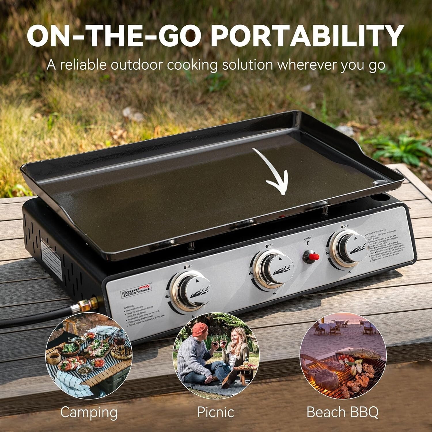 Portable Tabletop Gas Grill Griddle - 319 sq. in Cooking Area for Gatherings