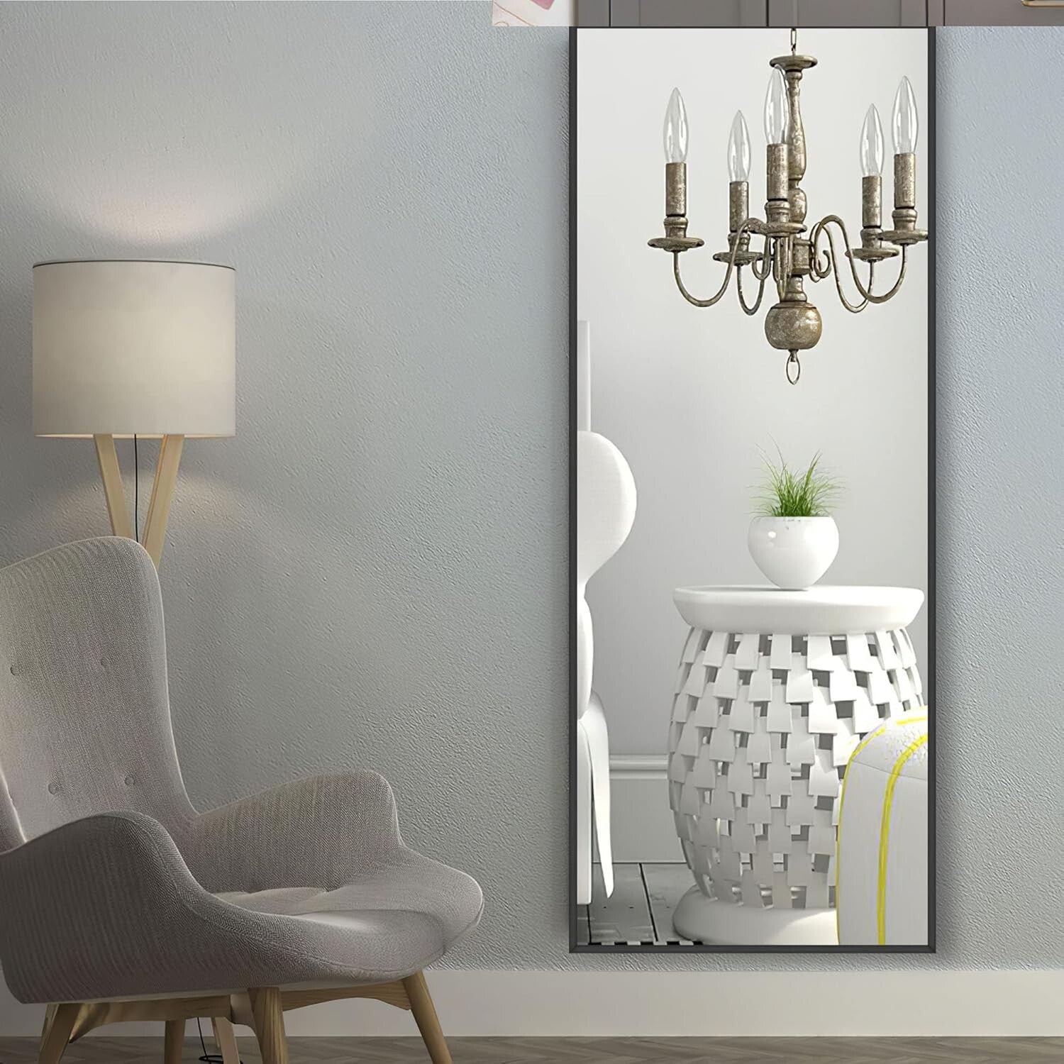 Versatile 64"x21" Full-Length Mirror - Leaning or Wall-Mounted Aluminum Beauty