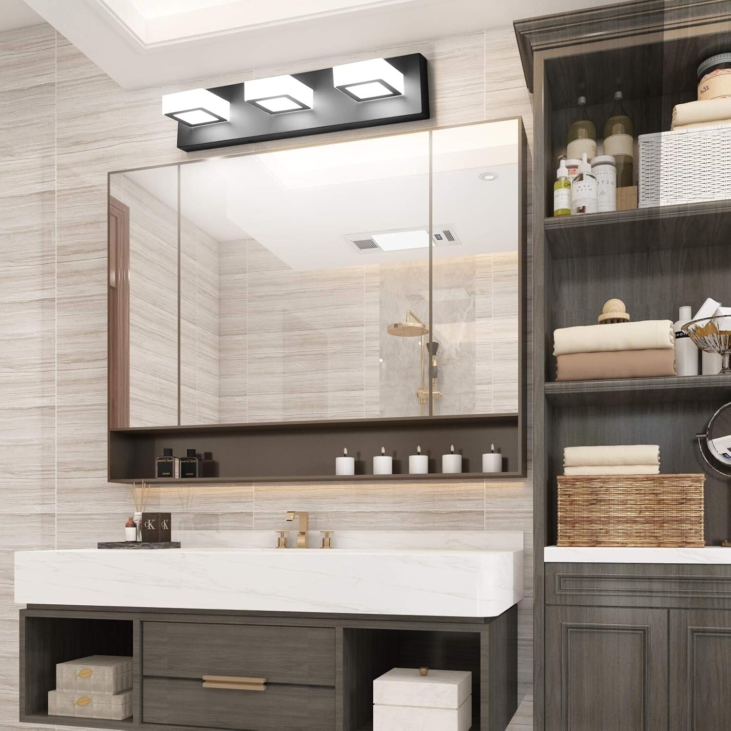Energy Saving 3-Light LED Vanity Fixtures – Modern Black Bathroom Lighting