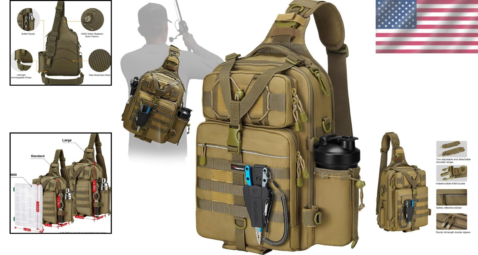 Water-Resistant Fishing Tackle Bag with Adjustable Sling for Outdoor Adventures