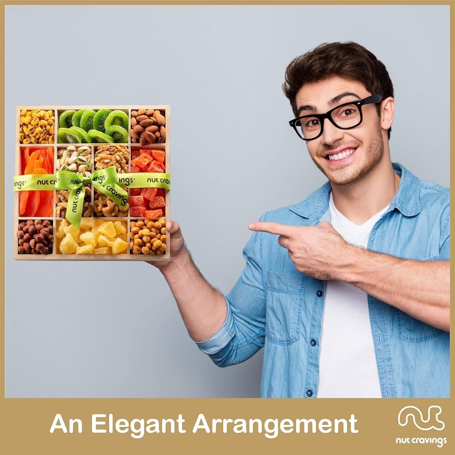 Deluxe Nut & Dried Fruit Care Package - 12 Assortments in Reusable Wooden Tray