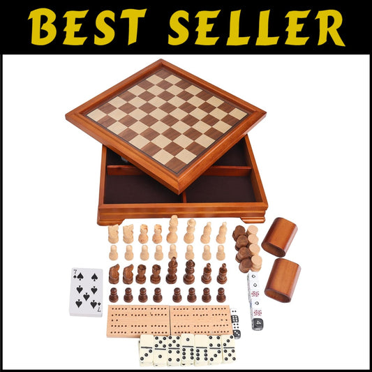 Deluxe Wooden Game Set: 7 Games in One, Includes Storage for Easy Organization
