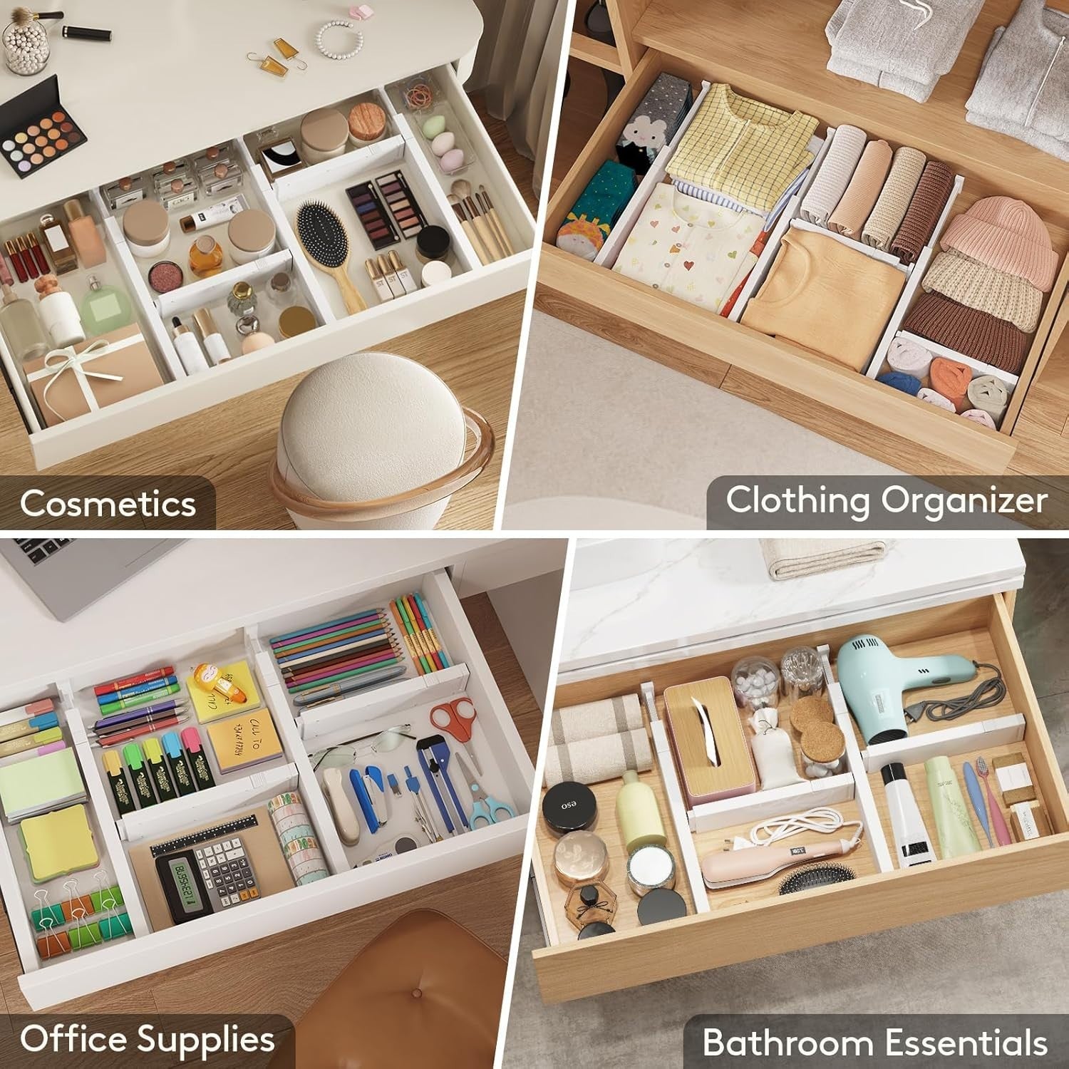 12-Pack Adjustable Drawer Dividers - Tidy Storage for Kitchen and Bathroom