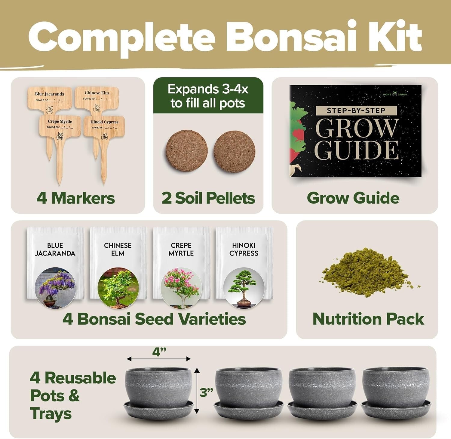 Elegant Bonsai Tree Starter Kit: 4 Unique Varieties & In-Depth Grow Guide