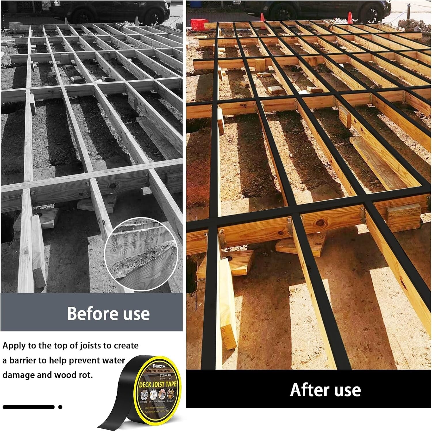 Weather-Resistant Butyl Deck Joist Tape 10 Rolls - Moisture Barrier for Outdoors