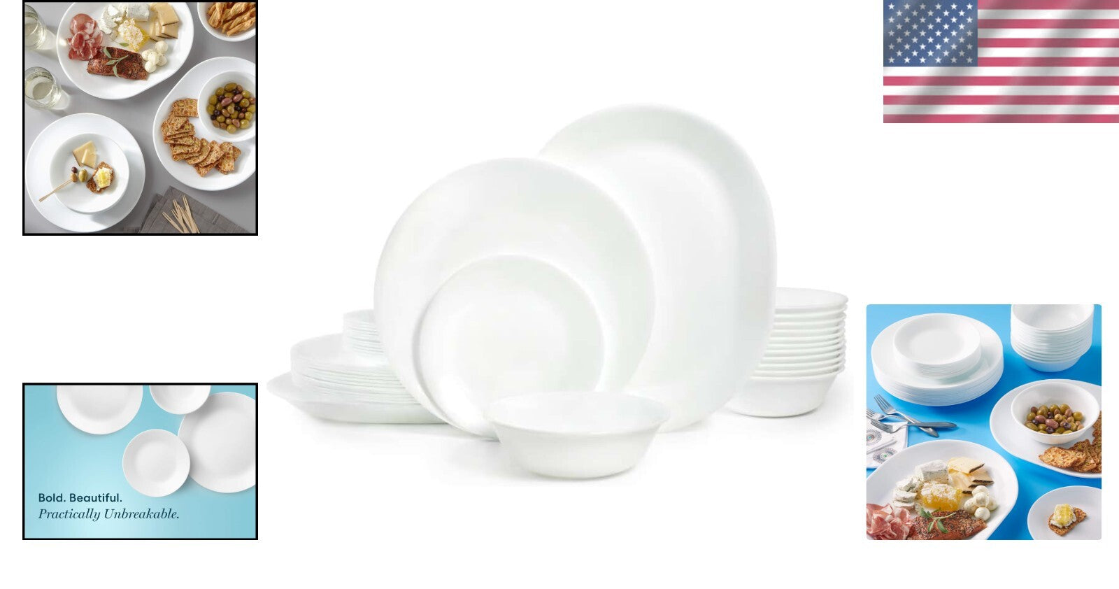 Vitrelle 38-Piece Dinnerware Set for 12 - Lightweight & Chip-Resistant White