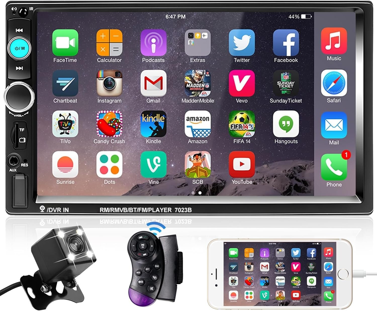 Sleek Double Din 7-Inch Touchscreen Car Radio with Hands-Free & Video Playback