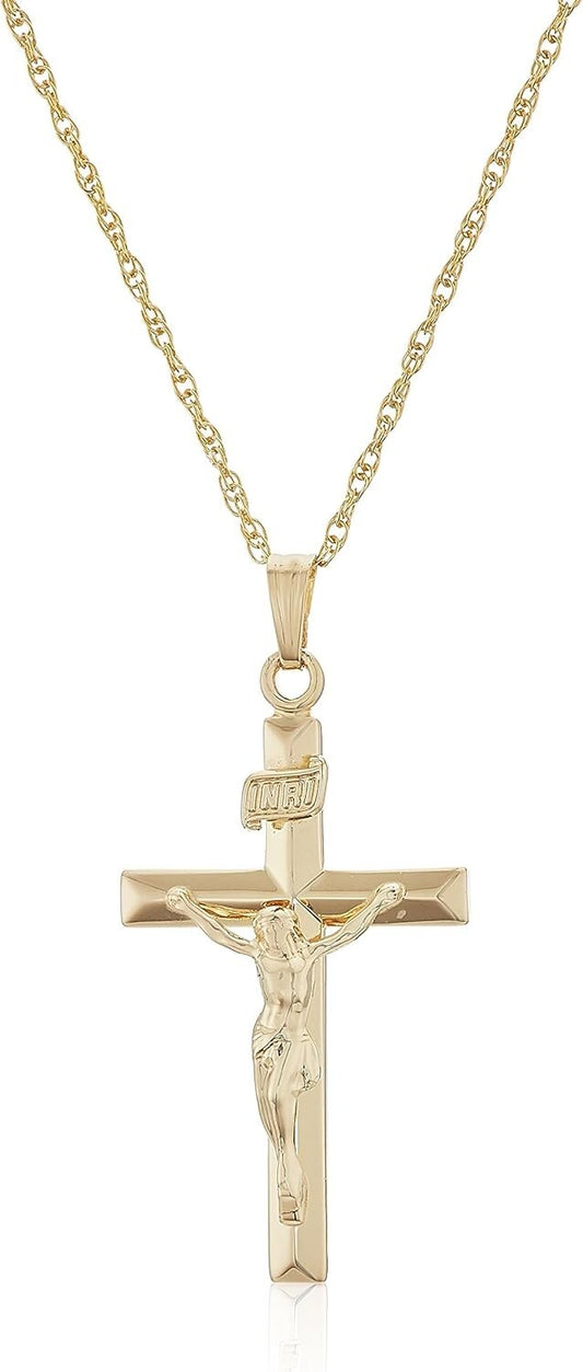 Handcrafted 14k Gold-Filled Beveled Edge Cross Necklace - 18" Chain Pendant