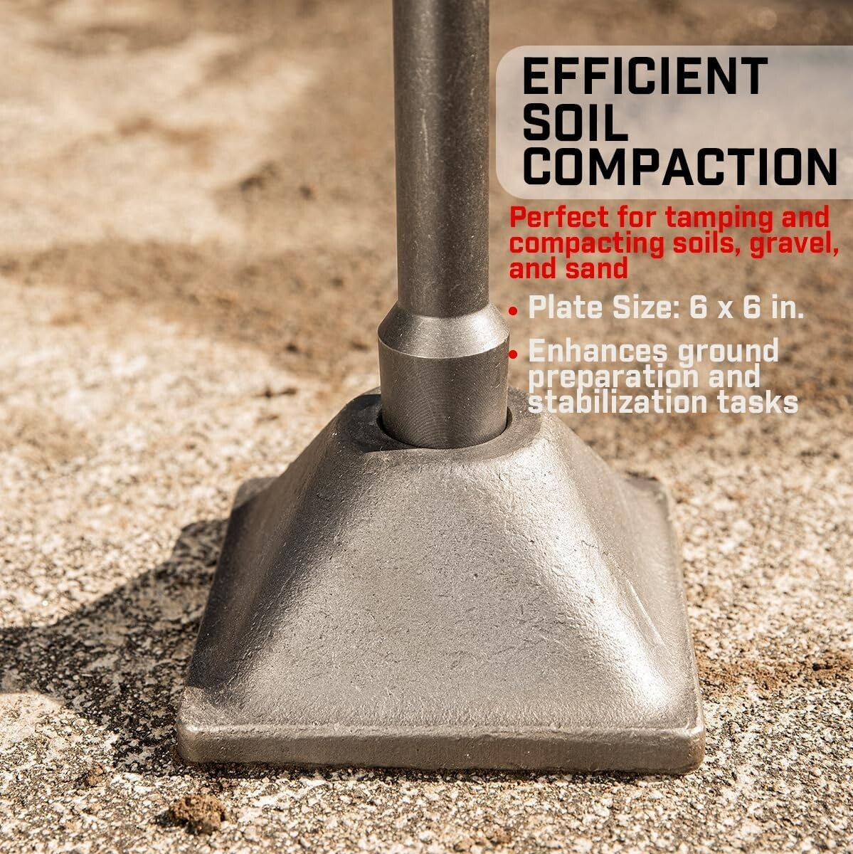 Durable 6" Tamper Plate & Shank for Versatile Demolition Hammer Projects