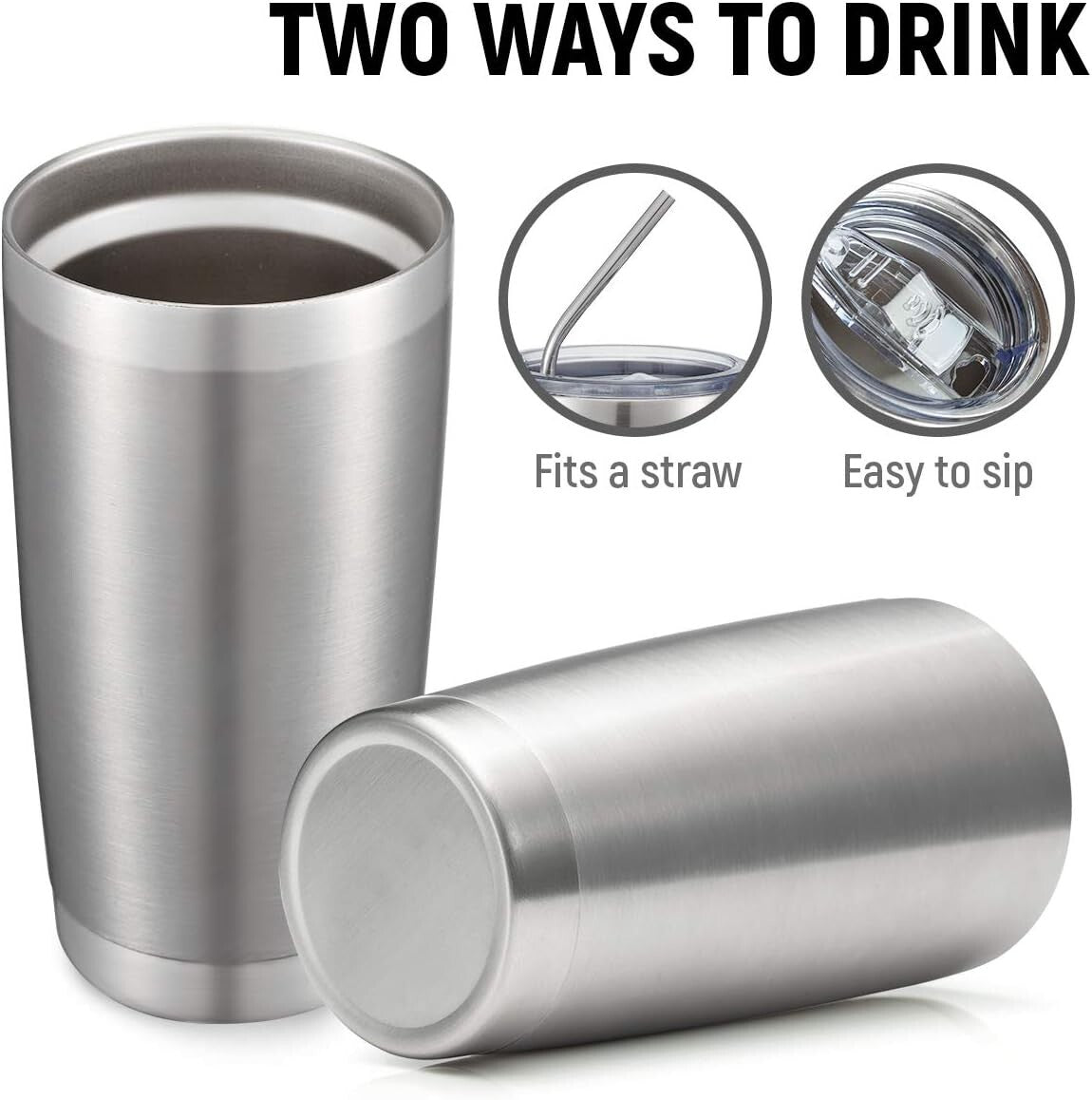 8 Pack of 20oz Insulated Stainless Steel Travel Mugs with Straws - Sleek Design
