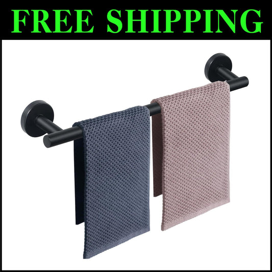 304 Stainless Steel 2-Pack Wall-Mounted Towel Rack - Elegant Matte Black Design