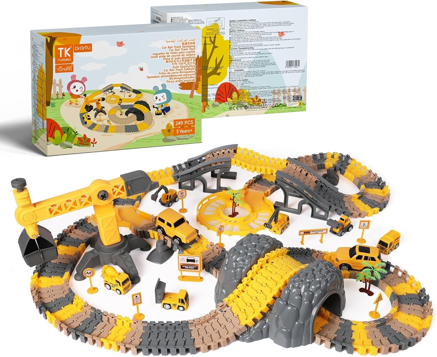 Flexible Race Track Set with Construction Vehicles - Safe for Kids 3-6 Years
