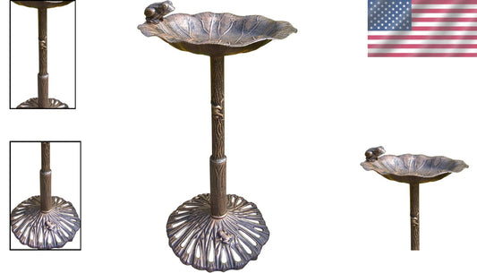 Unique 35-Inch Bronze Bird Bath with Frog Design - Perfect for Birdwatching