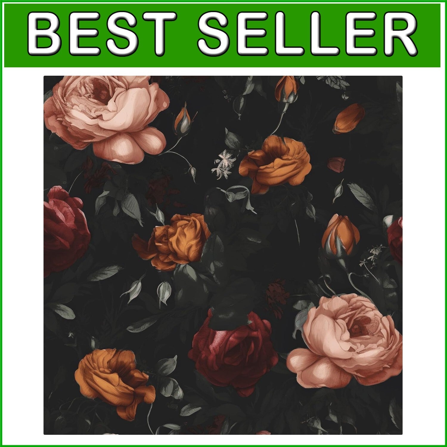 Elegant Black Floral Peel and Stick Wallpaper - Large Coverage 17.5in x 393.7in