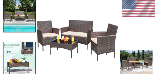 Elegant Brown and Beige Patio Furniture Set - Loveseat, Chairs & Table Included