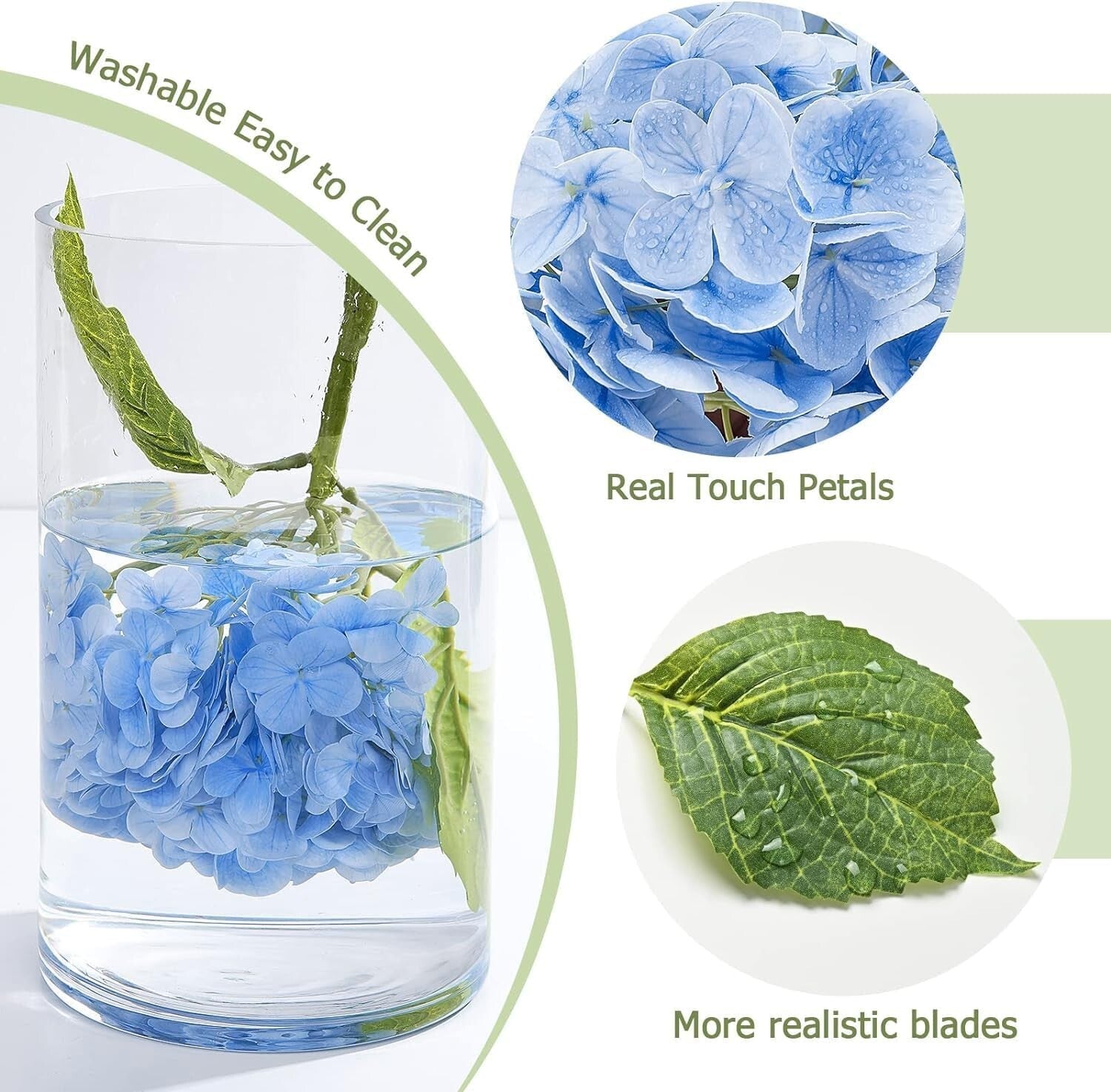 Lifelike 21" Hydrangea Flowers - Soft Touch with Washable Petals, 4-Piece Set