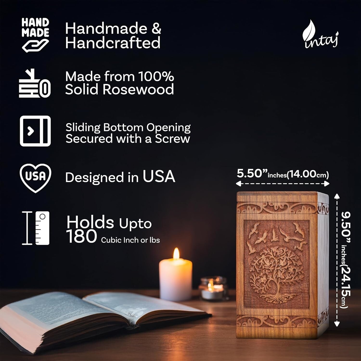 Premium Decorative Wooden Urn for Adults - Secure Sliding Opening Design