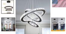 Load image into Gallery viewer, Sleek Black Stainless Steel LED Chandelier - Dimmable Height Adjustable Design