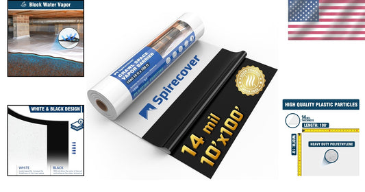 Durable 14 Mil Thick Plastic Sheeting - 10' x 100' Heavy-Duty Vapor Barrier