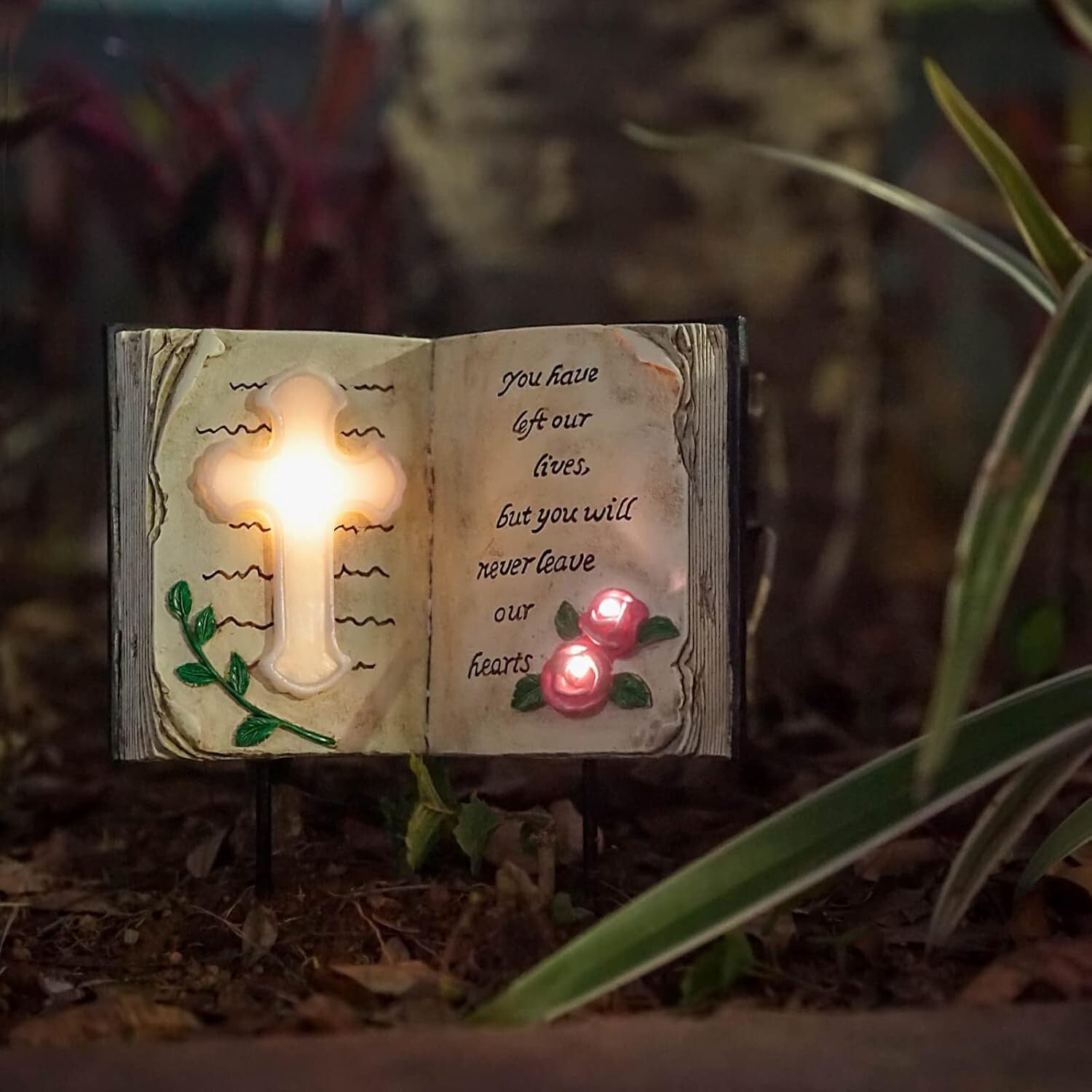 Elegant Solar Bible Cross Garden Stake Lights - Waterproof Memorial Decor