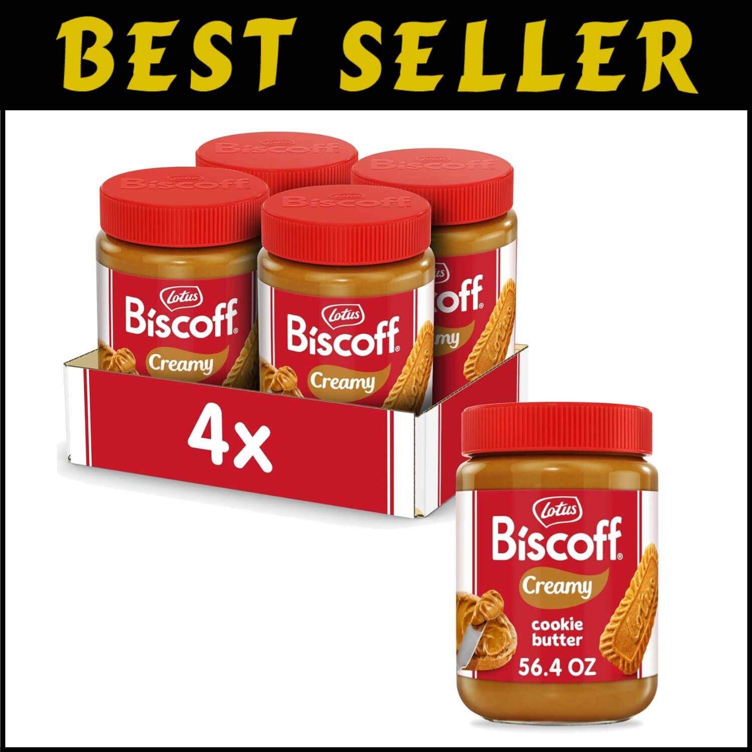 Nut-Free Vegan Lotus Cookie Butter Spread - 4 Jars of 56.4 Ounce Creamy Delight