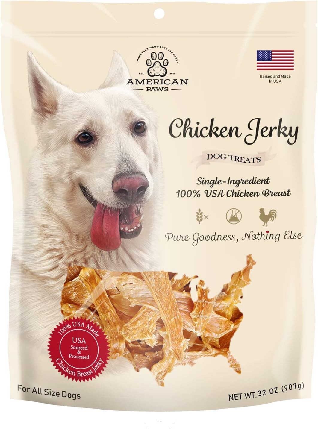 All-Natural Chicken Jerky Dog Treats - High Protein, 2 LB Resealable Bag