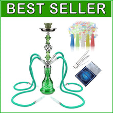 Load image into Gallery viewer, Elegant 22'' Premium Hookah Set - Glass Vase, Ceramic Bowl &amp; Coal Tongs Included