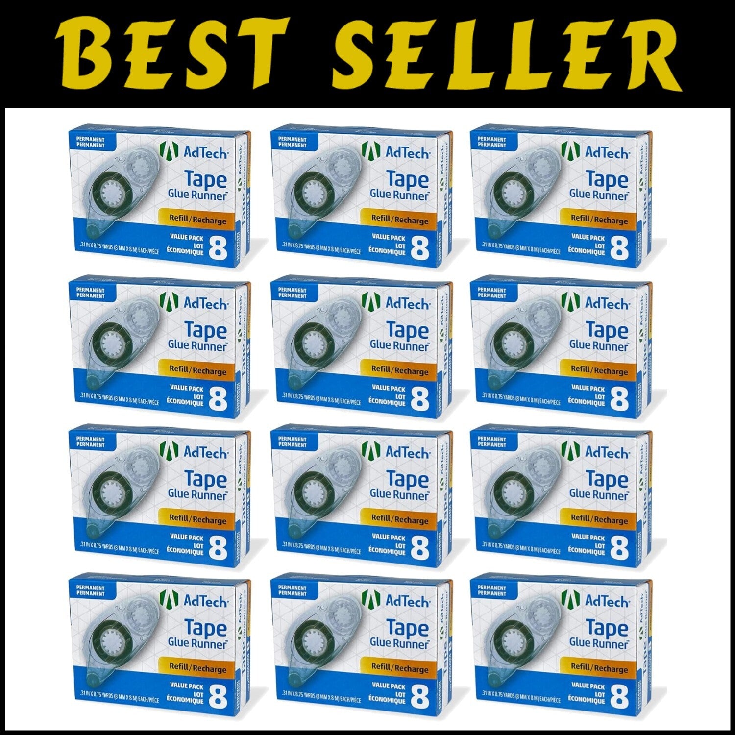 Permanent Blue Cartridge Crafter's Tape Refills (12 Pack) - Photo Safe Adhesive