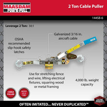 Load image into Gallery viewer, USA Made 2 Ton Pow'R Pull Cable Winch with Comfortable Grip &amp; Heavy Duty Hooks