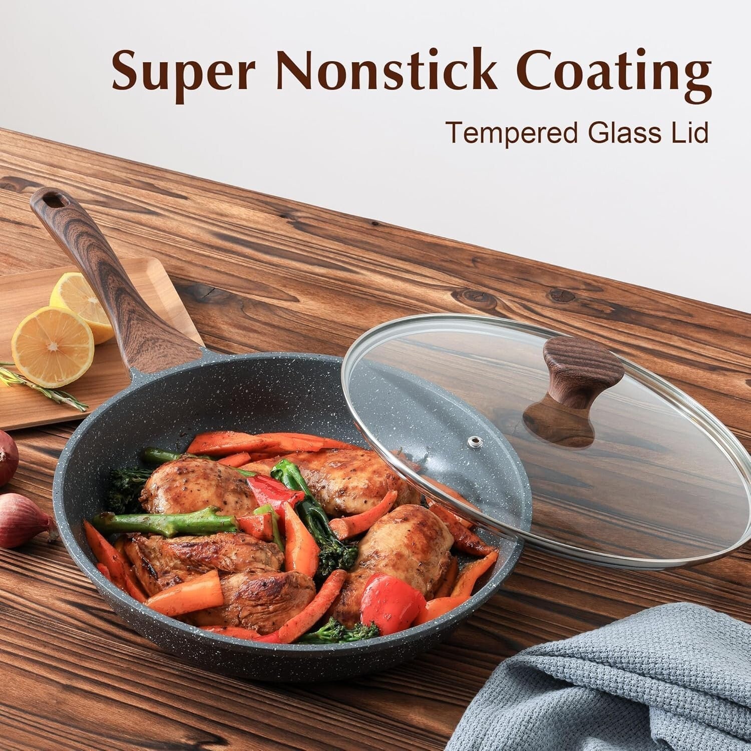 Elegant 12.5-Inch Nonstick Pan with Tempered Lid - Perfect for Kitchen Mastery
