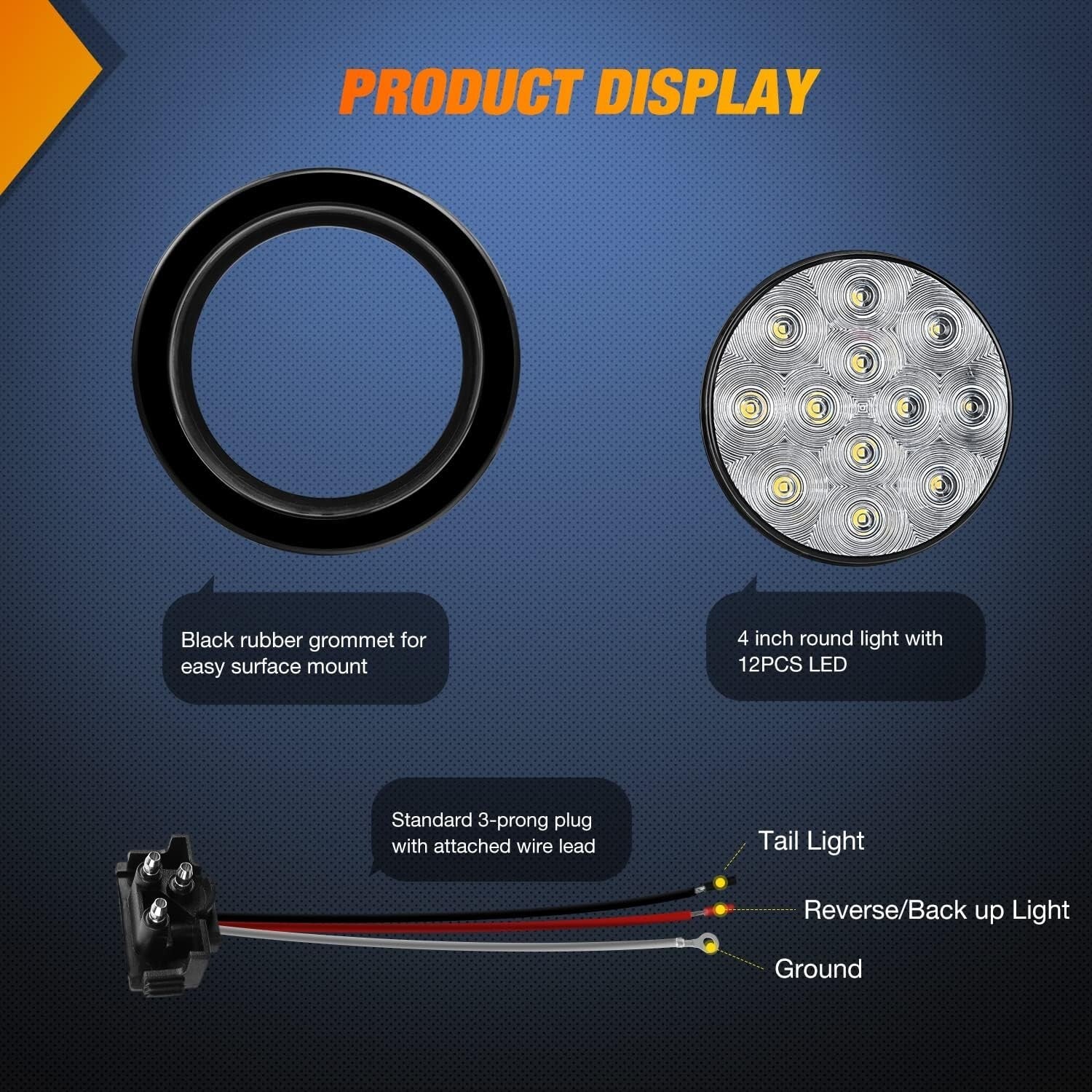 Bright 12-LED 4" Round Truck Tail Lights - Easy Installation & Weather Resistant