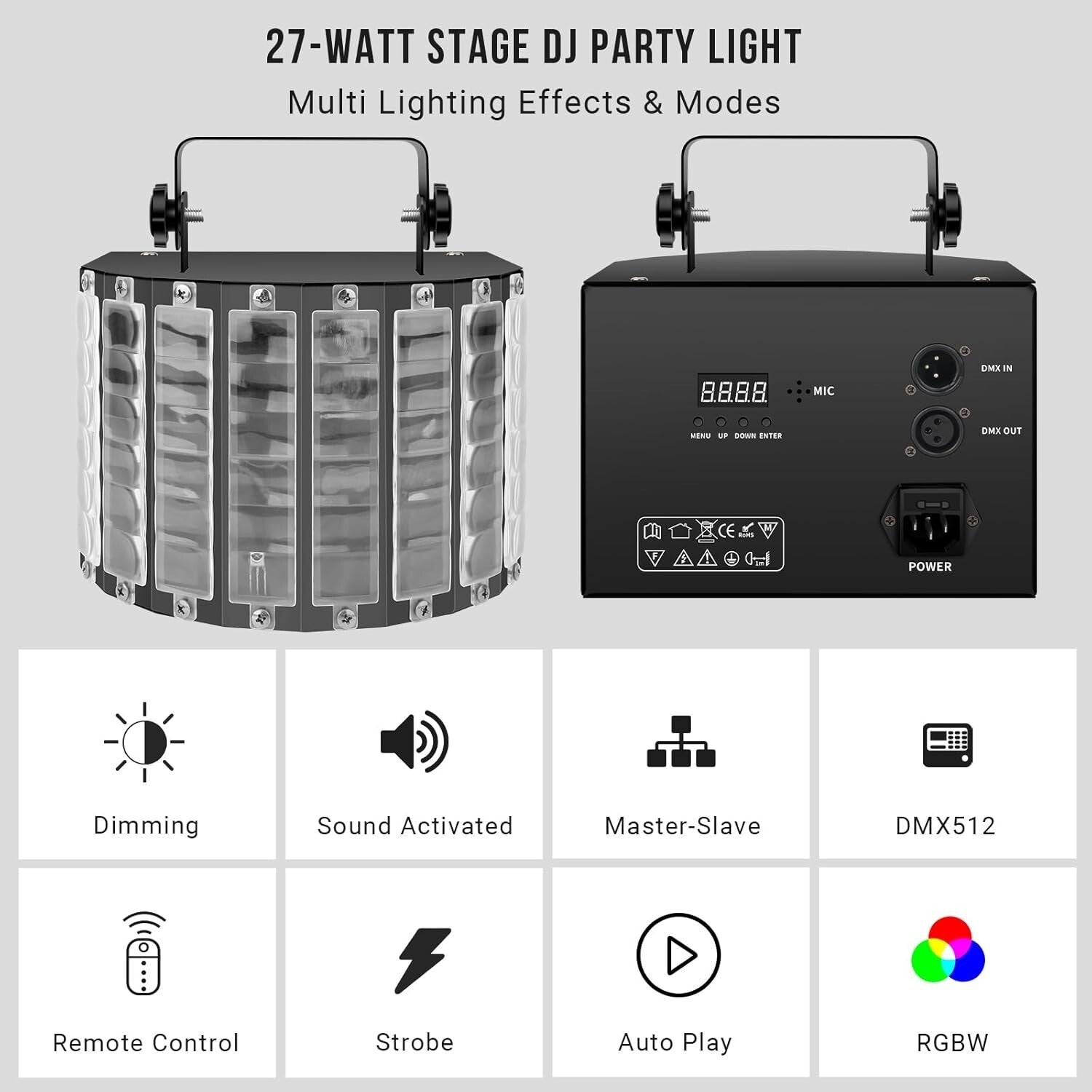 Durable 27W Sound Activated DJ Light - Remote-Controlled for Parties & Weddings