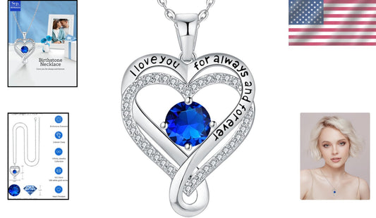 Elegantly Engraved Infinity Heart Birthstone Necklace in Sterling Silver