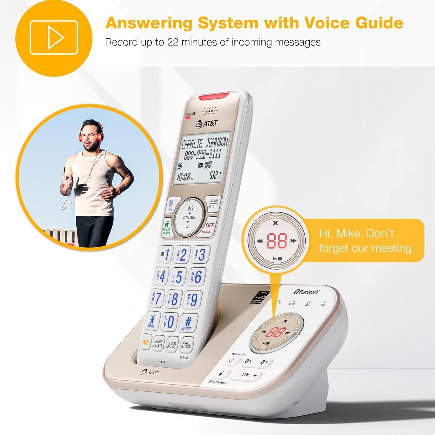 Champagne Gold/White DECT 6.0 Phone - 2 Handsets with Voice-Activated Answering