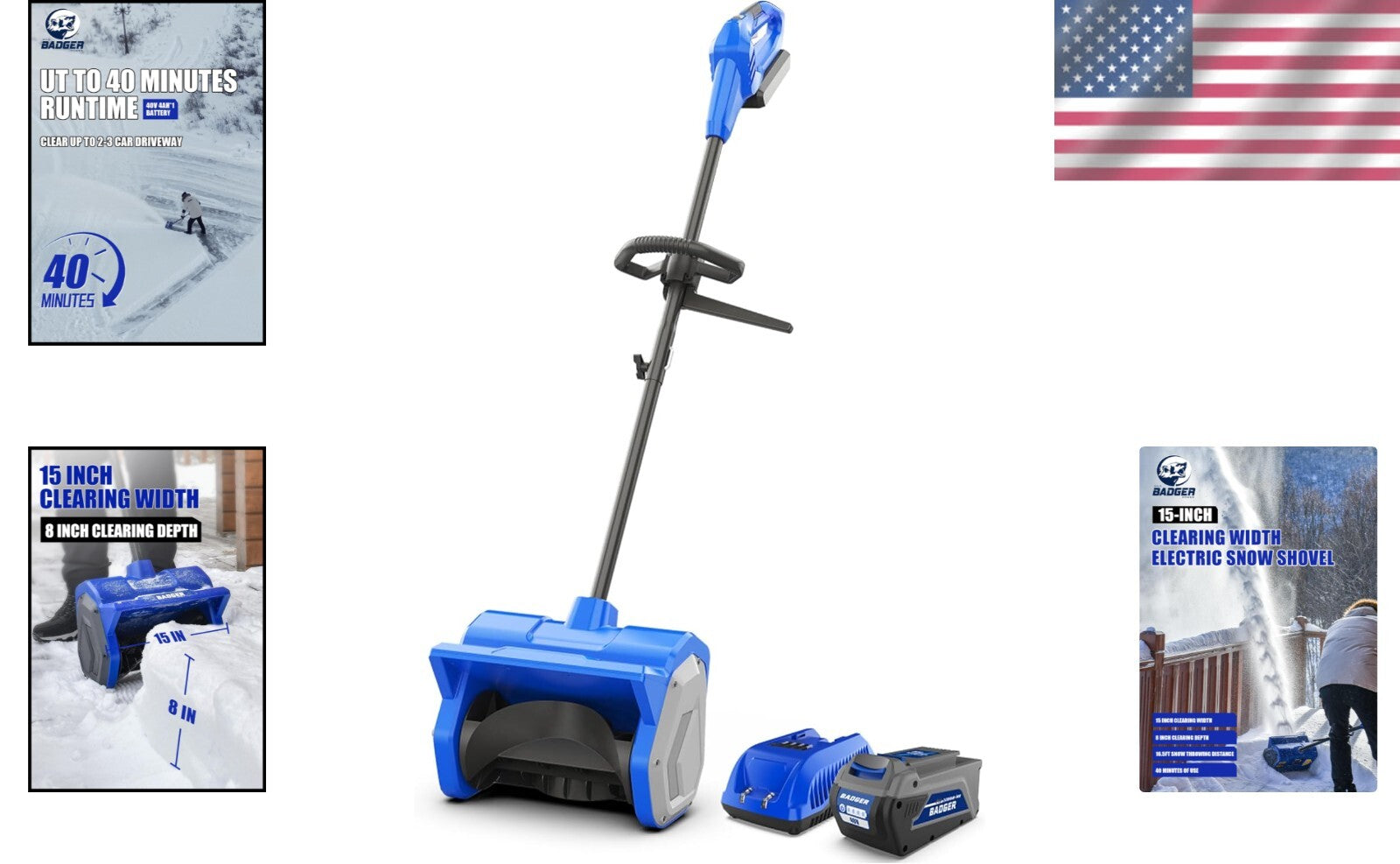 40V Electric Snow Shovel with 15" Width - Lightweight & Powerful for Heavy Snow