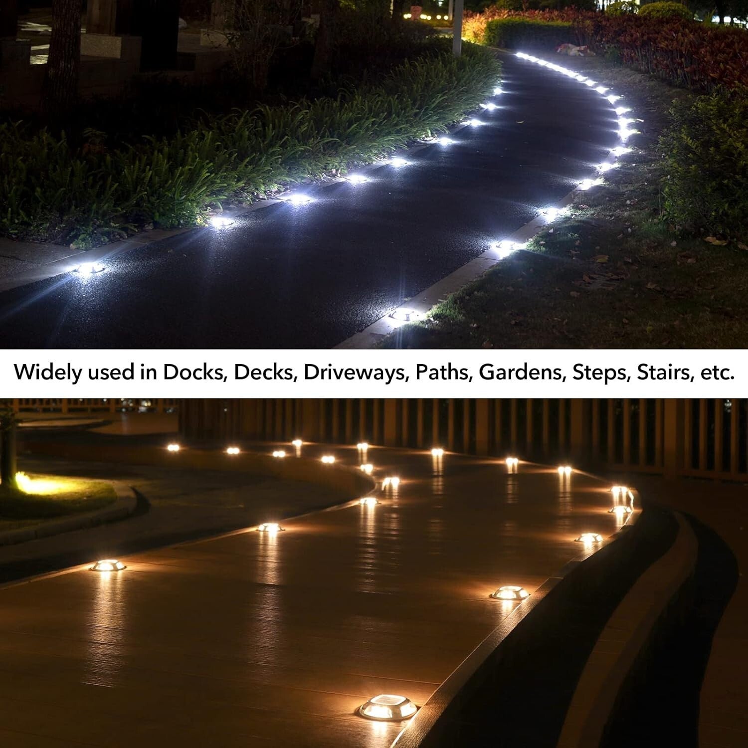 12 Pack Waterproof Solar Deck Lights – Dusk to Dawn Dual Color LED Illumination