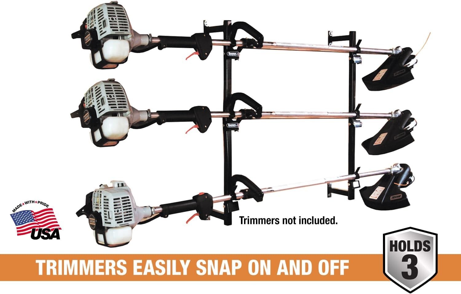3-Position Snap-In Trimmer Rack - Heavy-Duty Carbon Steel for Landscape Trailers