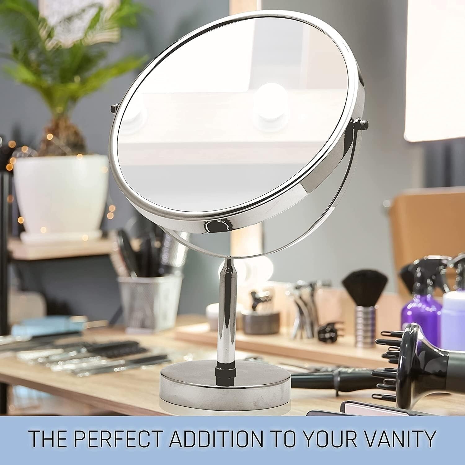 17" Tall Round Vanity Mirror with 3X Magnification - Chrome Polished Finish