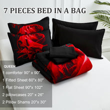 Load image into Gallery viewer, Lightweight Microfiber 7-Piece Red Floral Comforter Set - Perfect for Bedrooms