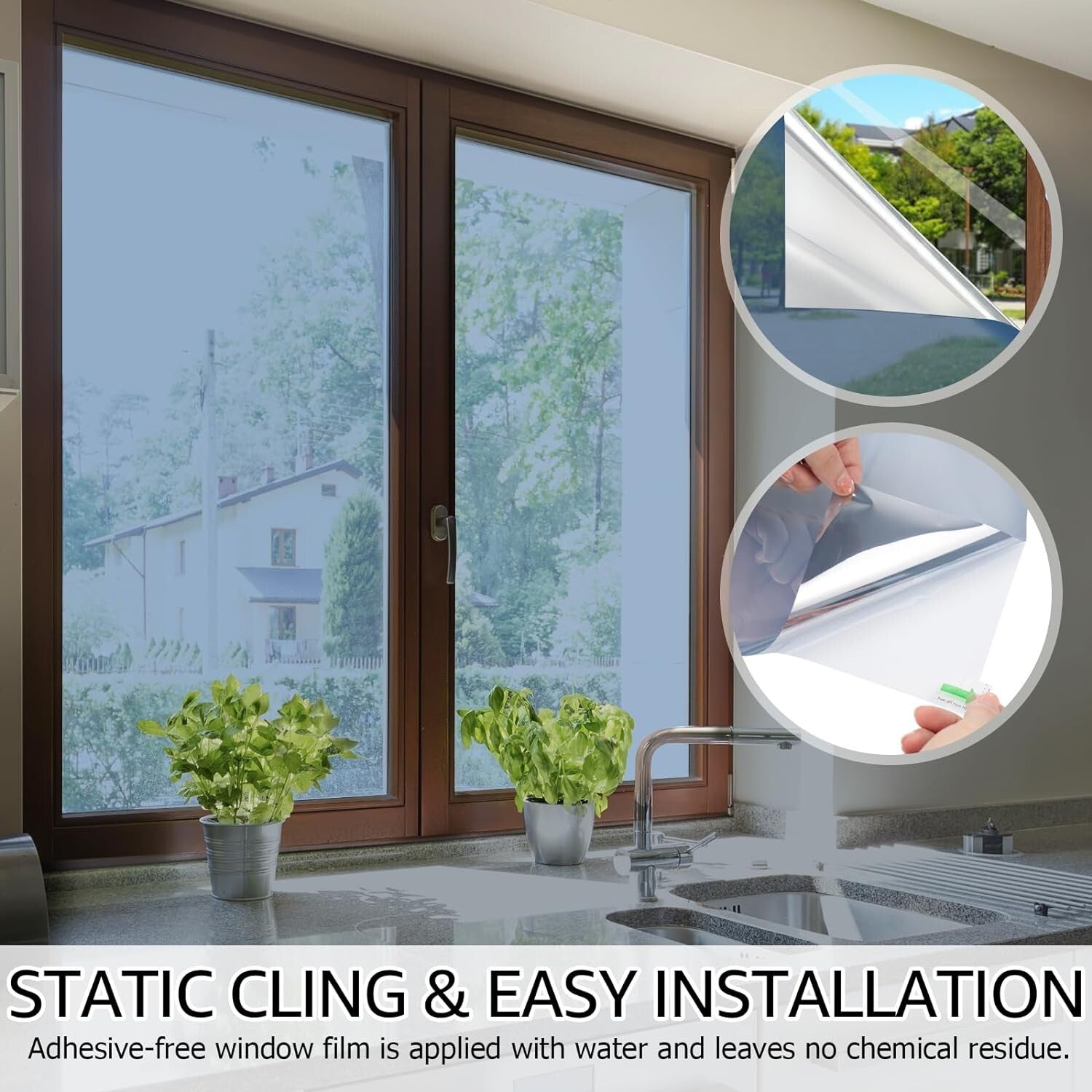 Daytime Privacy and Sun Blocking Window Tint - Reflective Film, 35.4'' x 393.7''
