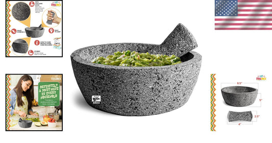Durable Hand-Carved Molcajete Mortar & Pestle - 8 Inches of Culinary Tradition