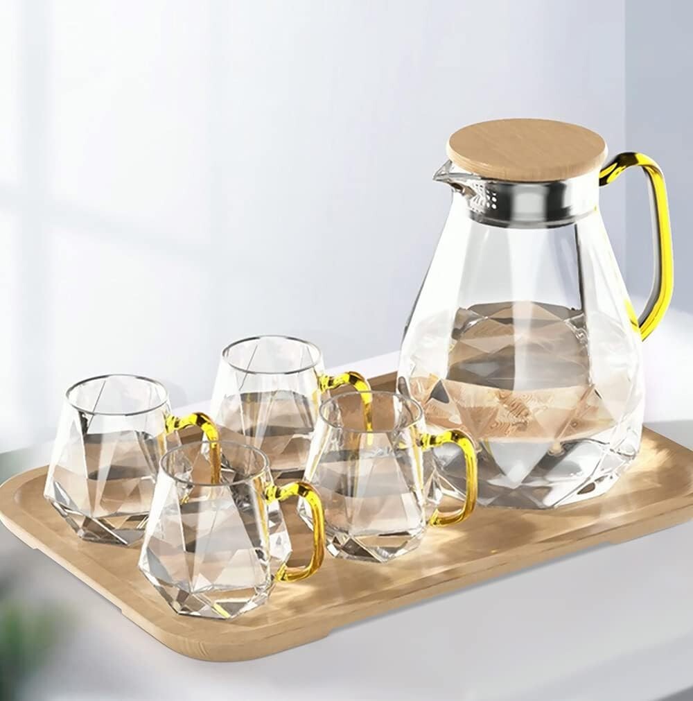 Diamond Design 68 oz Glass Water Pitcher with 4 Cups - Perfect for Entertaining
