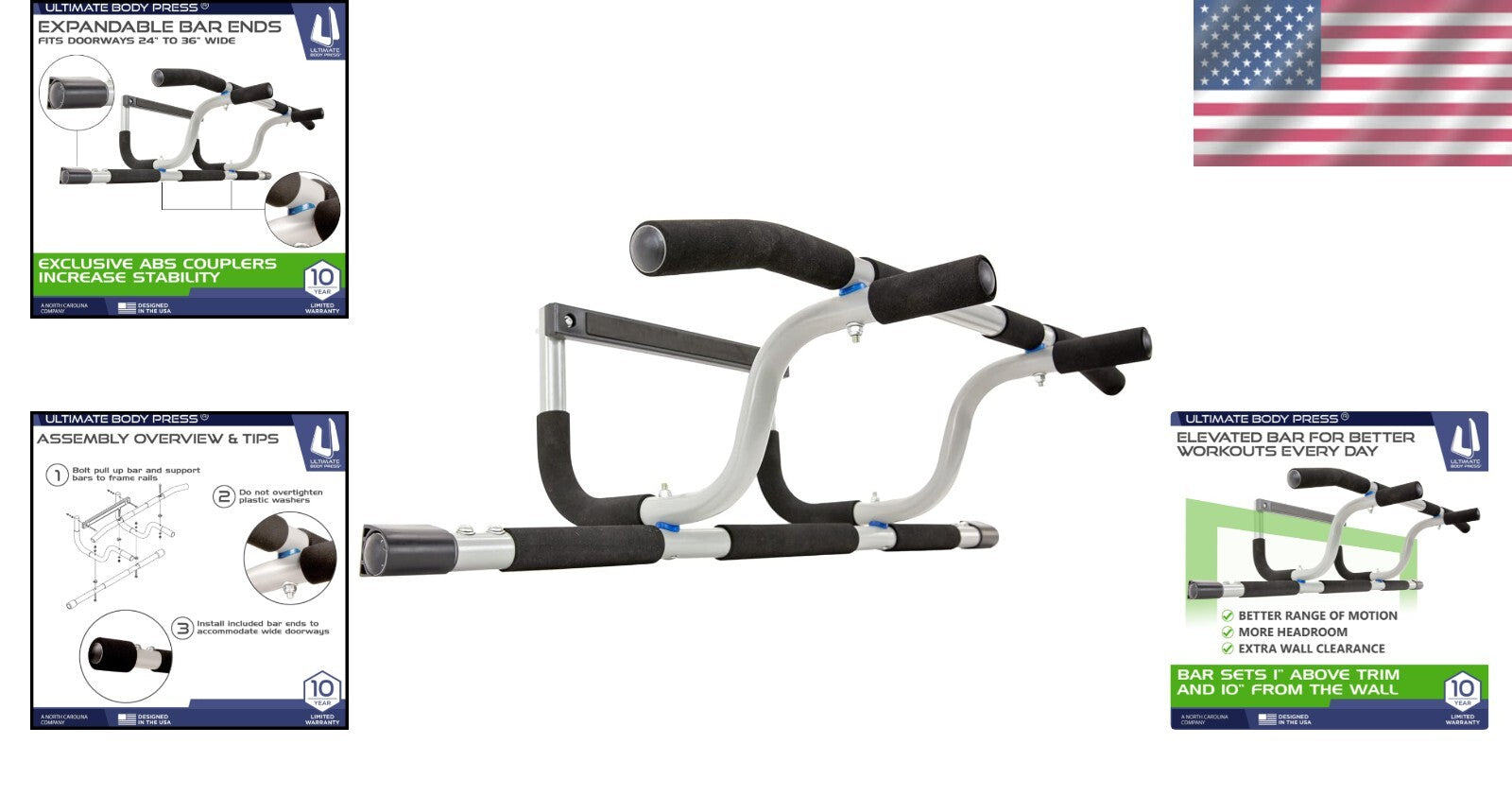 XL Elevated Doorway Pull Up Bar - Adjustable 24"-36" Width for Home Fitness