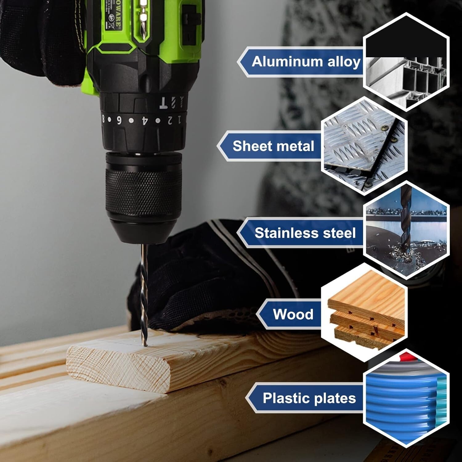 60-Piece High-Speed Steel Drill Bit Set with Black & Gold Finish - Jobber Length