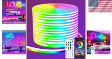 Load image into Gallery viewer, Vibrant 50ft RGB Neon Rope Lights - App-Controlled, Waterproof &amp; Safe for Family