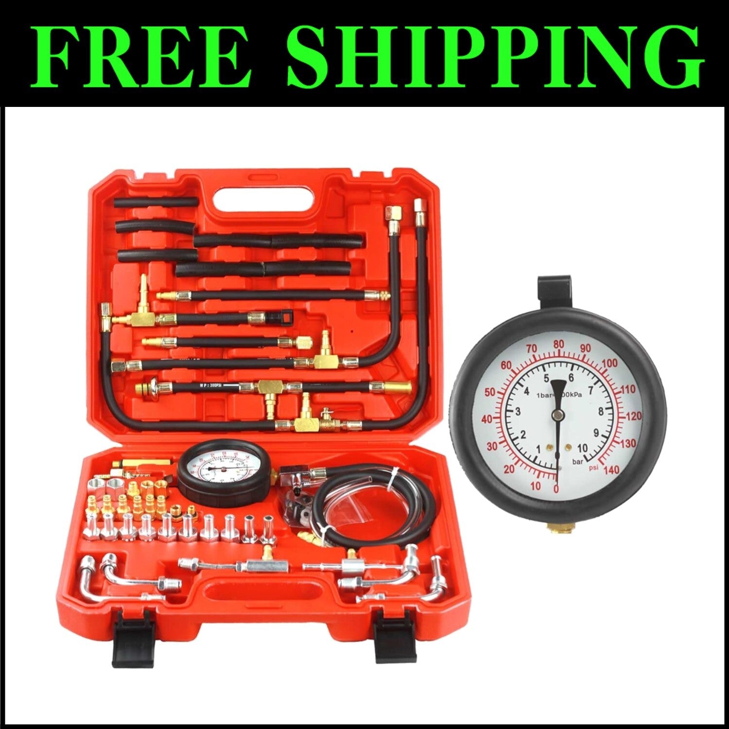 High-Precision 0-140 PSI Fuel Pressure Gauge Kit with Adapters & Tubing - 45PCS