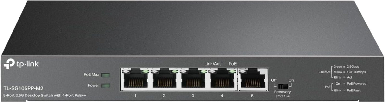 5-Port 2.5 Gigabit Switch with 4 PoE++ Ports - High Performance, Fanless Design