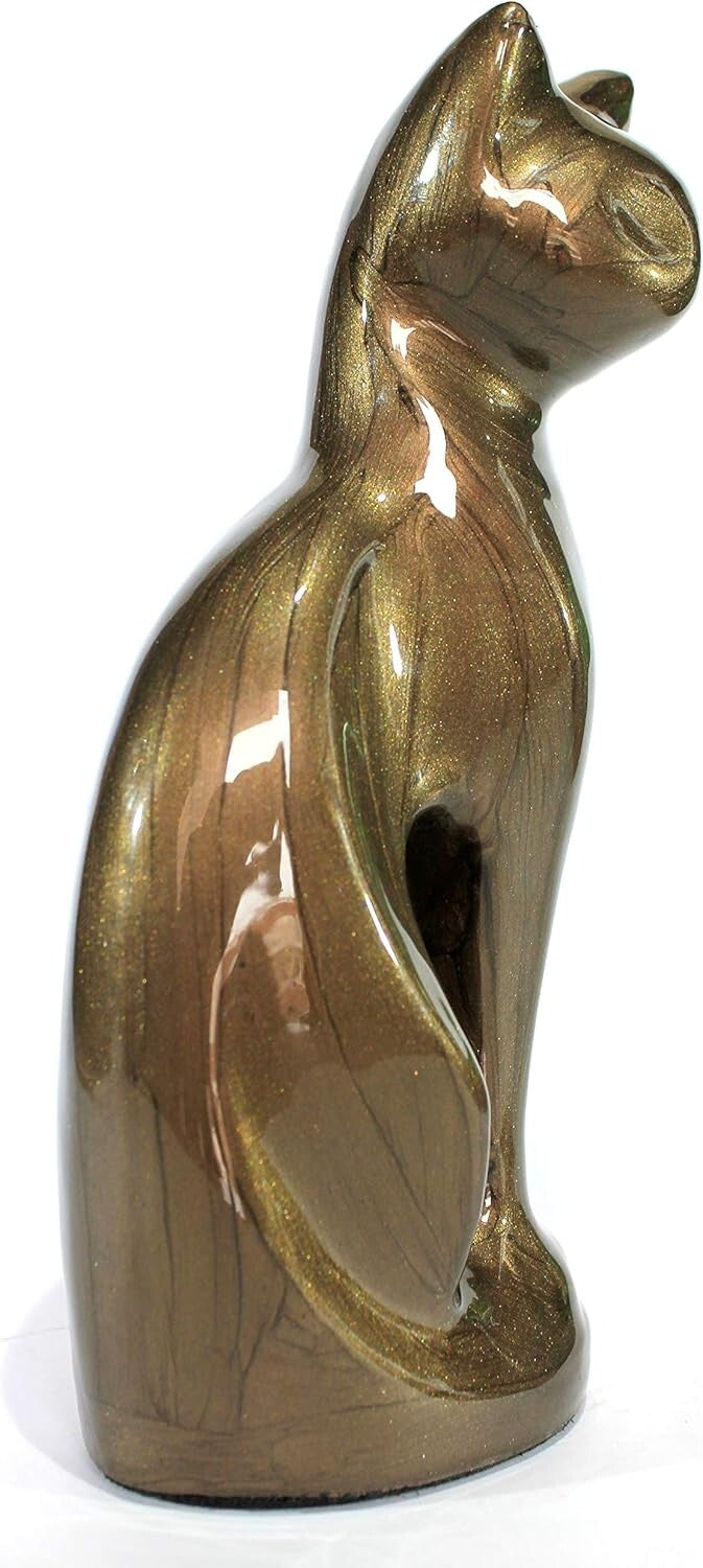 Elegant Cat-Shaped Metal Cremation Urn - 9" Memorial Container for Pet Ashes