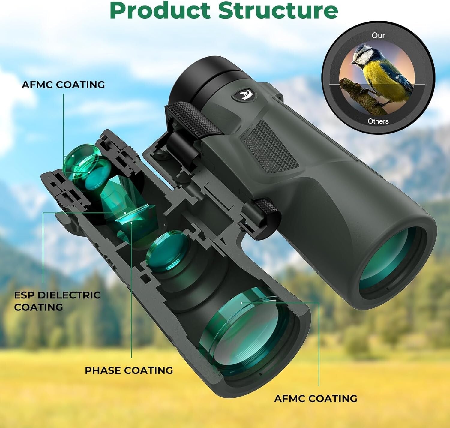10X42 High Power Waterproof Binoculars with Phone Adapter for Outdoor Adventures